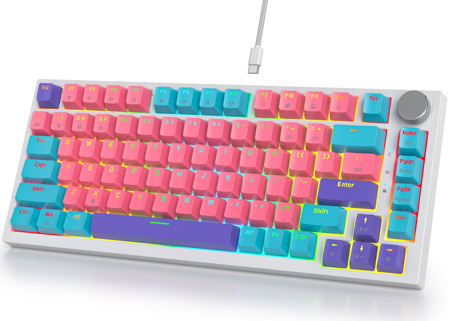 Fogruaden Wired Mechanical Keyboard 75% Percent Hot Swappable, Red Switch, TKL Mechanical Keyboard, Gasket Mount, RGB Backlit Compact Gaming Keyboard with Volume Knob(Joker)
