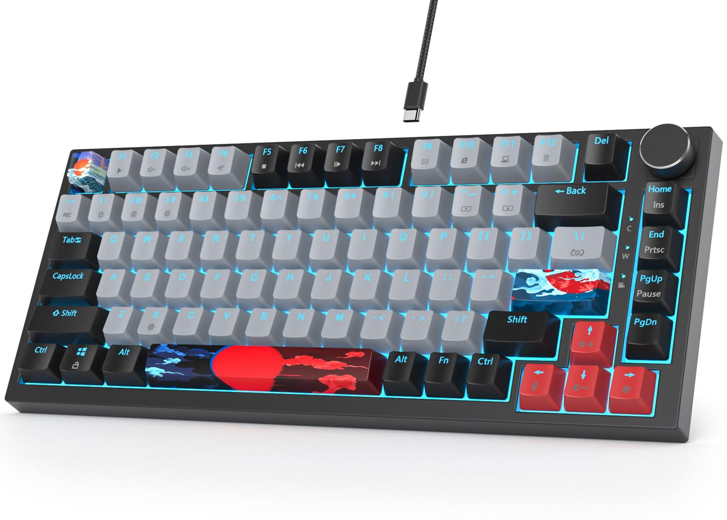 Fogruaden Wired Mechanical Keyboard 75% Percent Hot Swappable, Red Switch, TKL Mechanical Keyboard, Gasket Mount, RGB Backlit Compact Gaming Keyboard with Volume Knob(Joker)