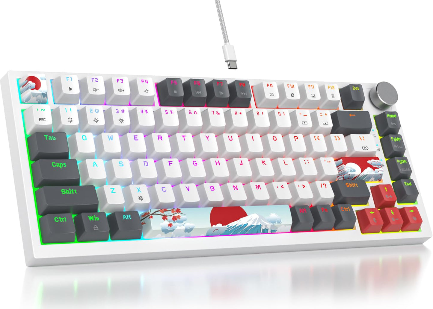 Fogruaden Wired Mechanical Keyboard 75% Percent Hot Swappable, Red Switch, TKL Mechanical Keyboard, Gasket Mount, RGB Backlit Compact Gaming Keyboard with Volume Knob(Joker)