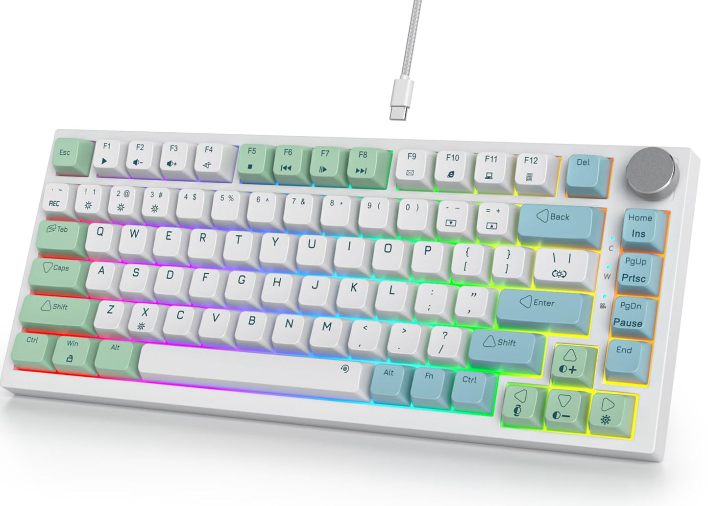 Fogruaden Wired 75% Mechanical Gaming Keyboard 75 Percent Matcha Keyboard Hot Swappable Gasket Mount, Red Switch, RGB Backlit 82 Keys TKL Mechanical Keyboard, NKRO Compact Keyboard with Knob