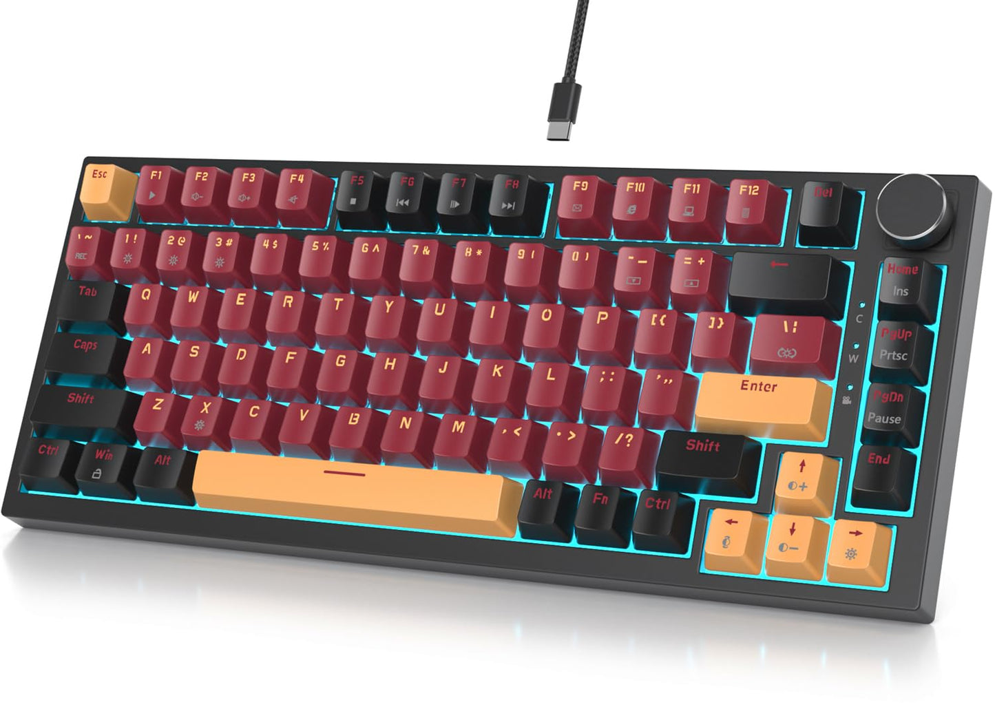 Fogruaden Wired 75% Mechanical Gaming Keyboard 75 Percent Matcha Keyboard Hot Swappable Gasket Mount, Red Switch, RGB Backlit 82 Keys TKL Mechanical Keyboard, NKRO Compact Keyboard with Knob