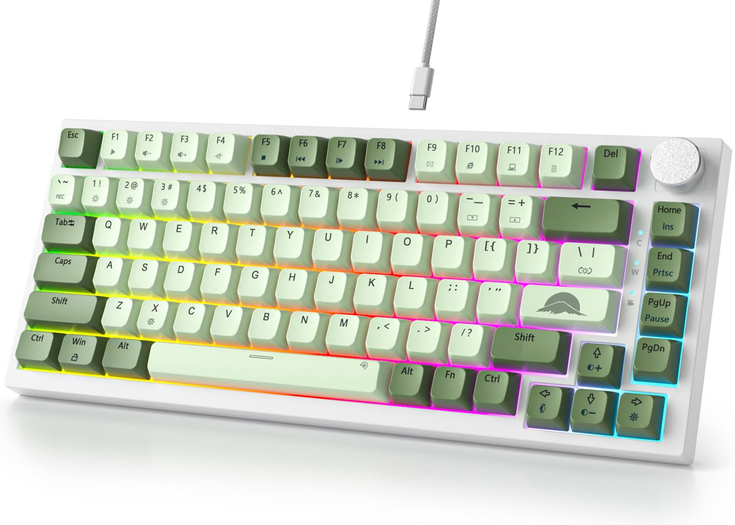 Fogruaden Wired 75% Mechanical Gaming Keyboard 75 Percent Matcha Keyboard Hot Swappable Gasket Mount, Red Switch, RGB Backlit 82 Keys TKL Mechanical Keyboard, NKRO Compact Keyboard with Knob