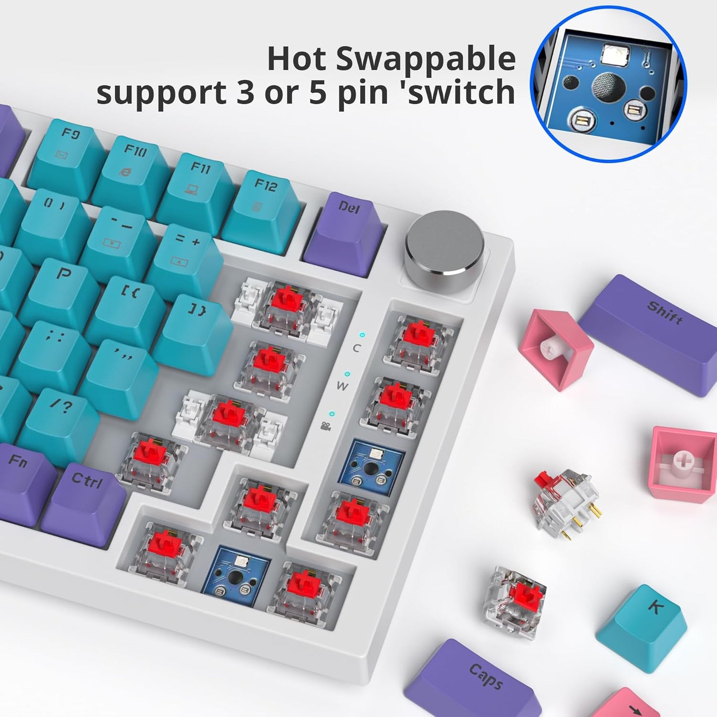Fogruaden Wired Mechanical Keyboard 75% Percent Hot Swappable, Red Switch, TKL Mechanical Keyboard, Gasket Mount, RGB Backlit Compact Gaming Keyboard with Volume Knob(Joker)