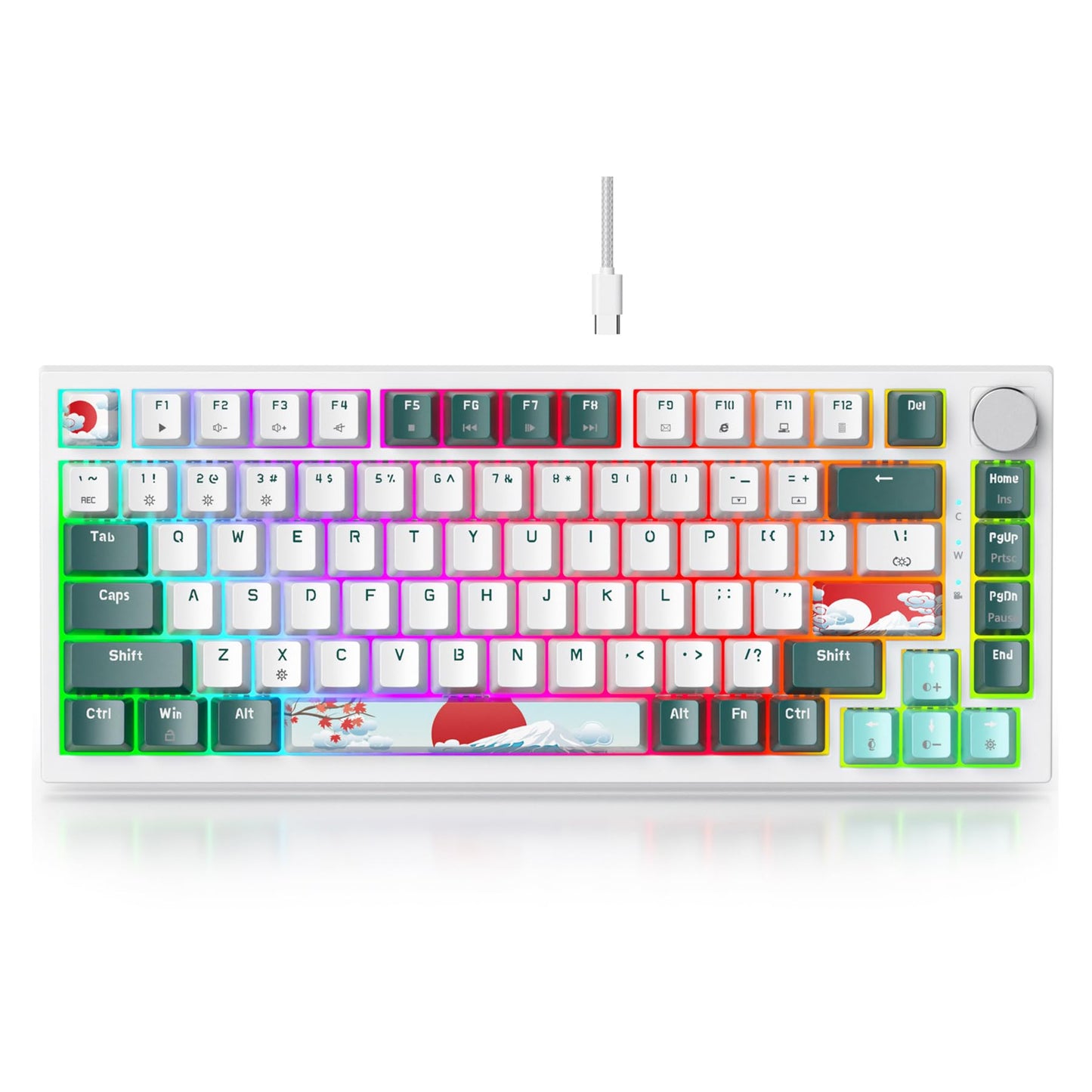 Fogruaden Wired Mechanical Keyboard 75% Percent Hot Swappable, Red Switch, TKL Mechanical Keyboard, Gasket Mount, RGB Backlit Compact Gaming Keyboard with Volume Knob(Joker)