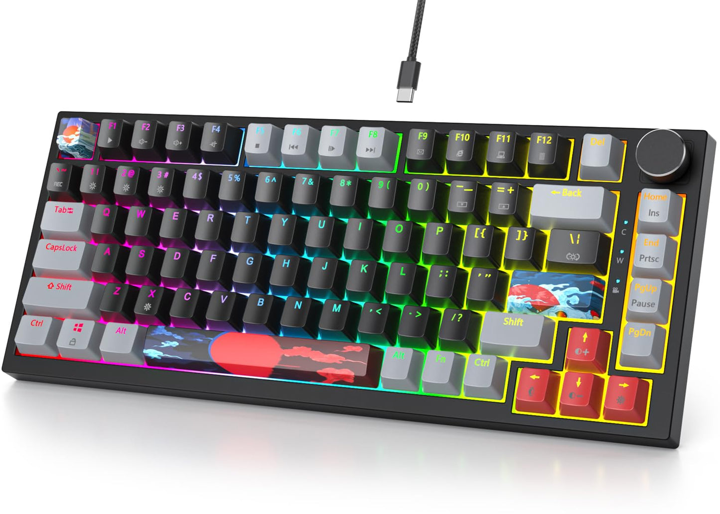 Fogruaden Wired Mechanical Keyboard 75% Percent Hot Swappable, Red Switch, TKL Mechanical Keyboard, Gasket Mount, RGB Backlit Compact Gaming Keyboard with Volume Knob(Joker)