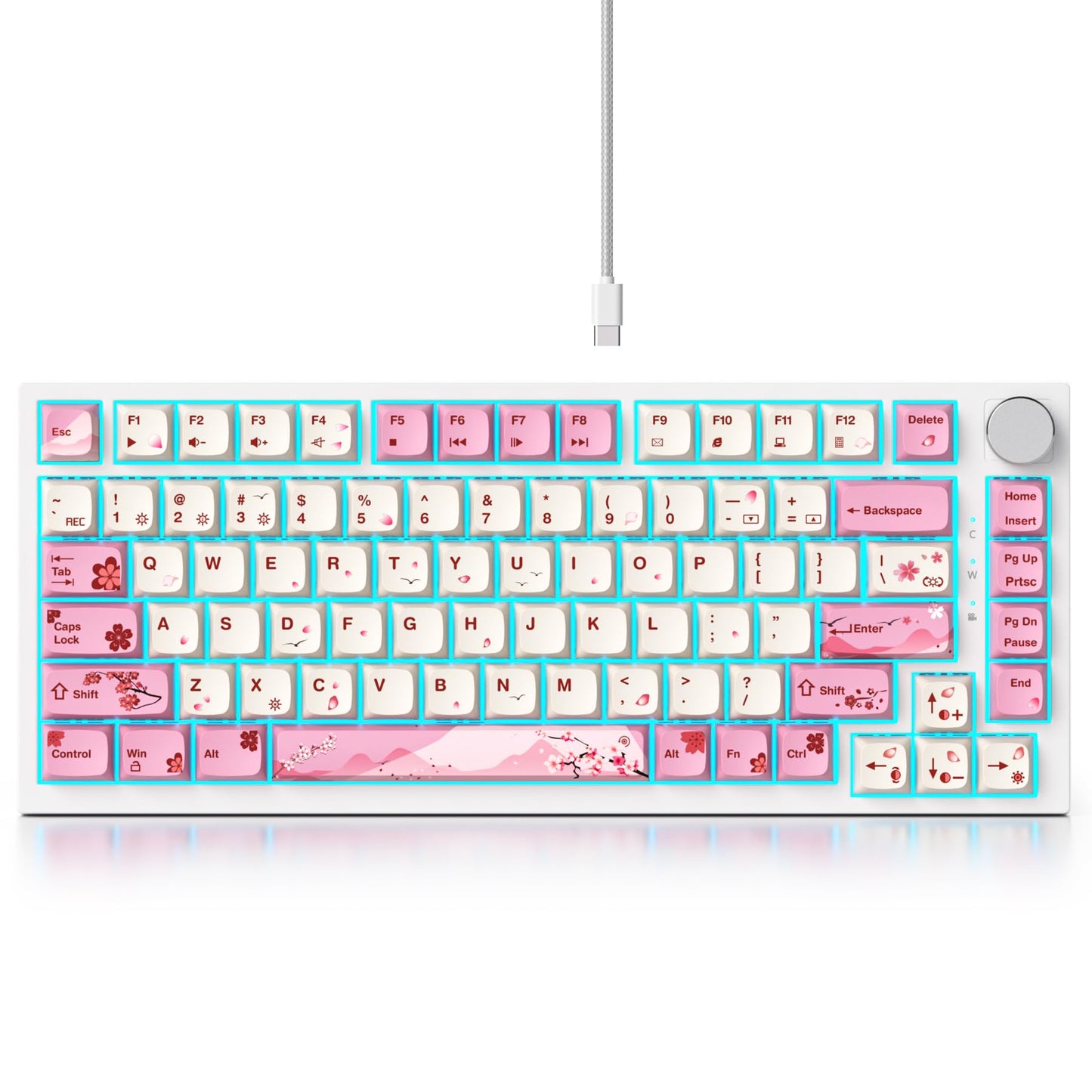 Fogruaden Wired 75% Mechanical Gaming Keyboard 75 Percent Matcha Keyboard Hot Swappable Gasket Mount, Red Switch, RGB Backlit 82 Keys TKL Mechanical Keyboard, NKRO Compact Keyboard with Knob