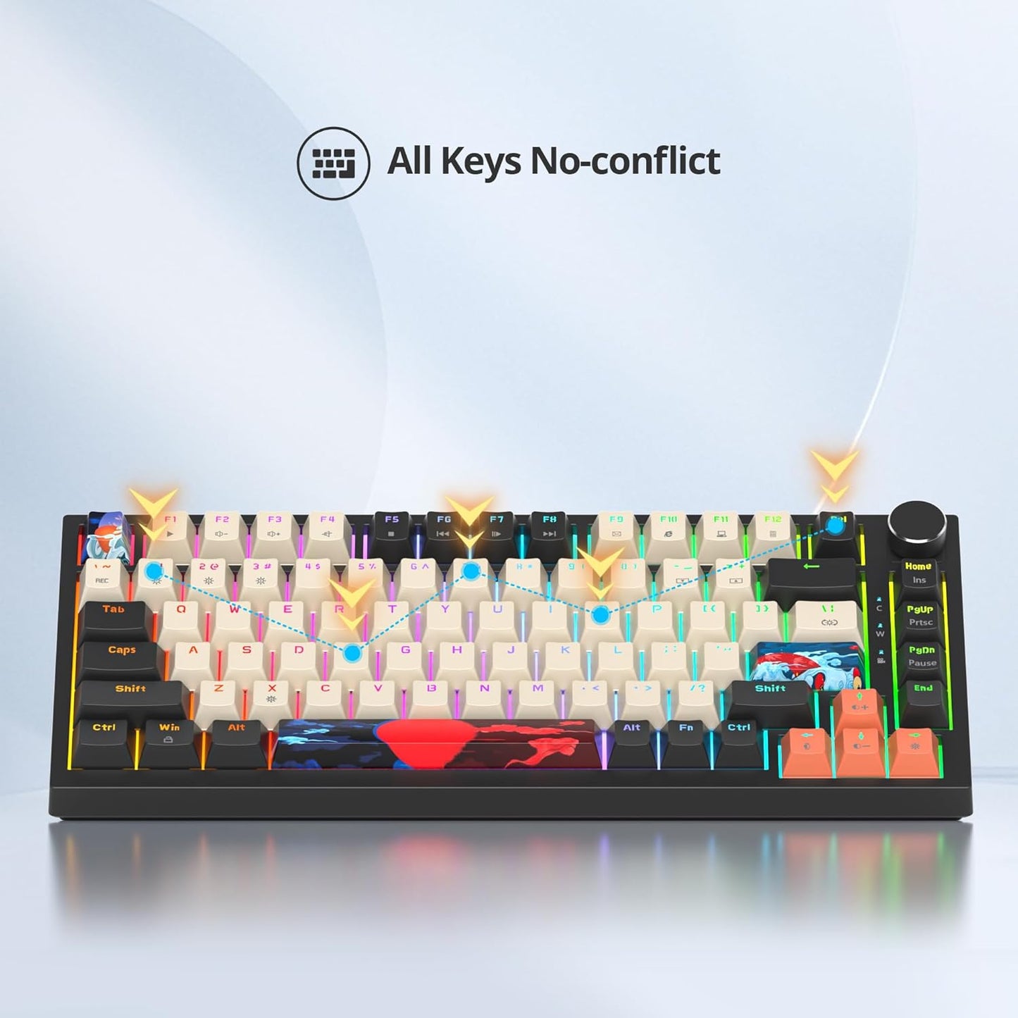 Fogruaden Wired 75 Percent Gaming Keyboard, RGB Backlit 75% Percent Mechanical Keyboard, Gasket Mount TKL Mechanical Keyboard, Hot Swappable Red Switch, NKRO Compact Gaming Keyboard with Volume Knob