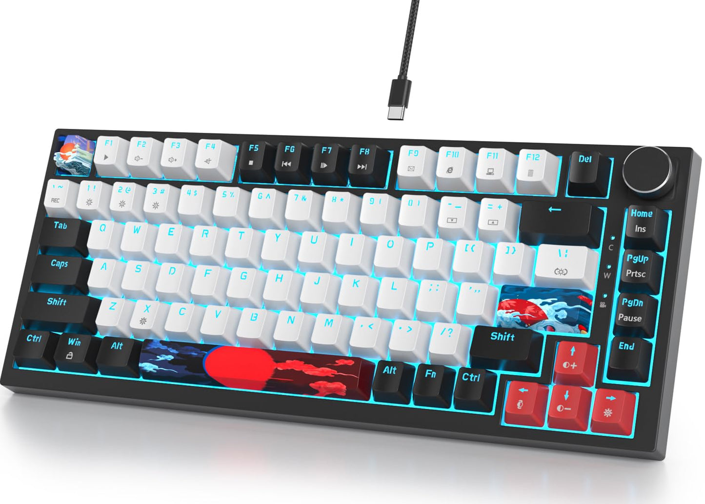 Fogruaden Wired Mechanical Keyboard 75% Percent Hot Swappable, Red Switch, TKL Mechanical Keyboard, Gasket Mount, RGB Backlit Compact Gaming Keyboard with Volume Knob(Joker)