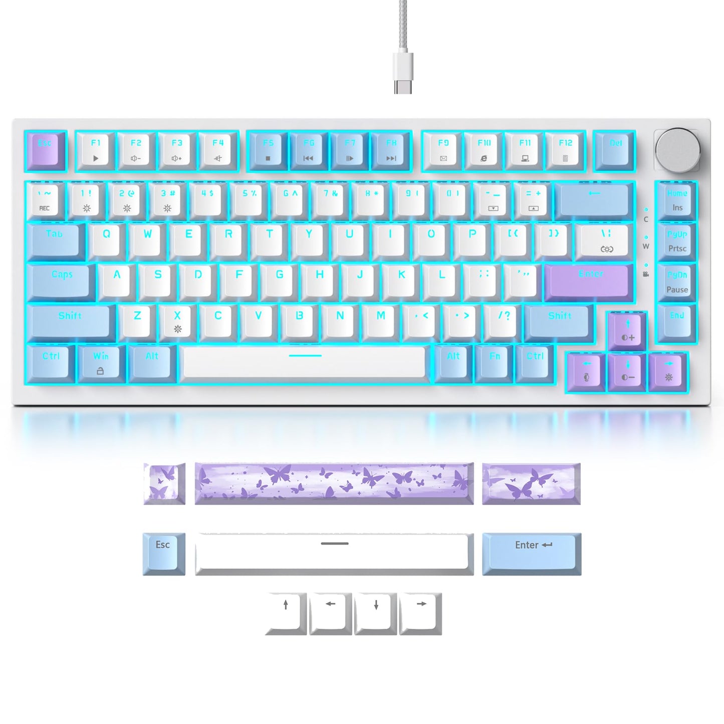 Fogruaden Wired Mechanical Keyboard 75% Percent Hot Swappable, Red Switch, TKL Mechanical Keyboard, Gasket Mount, RGB Backlit Compact Gaming Keyboard with Volume Knob(Joker)