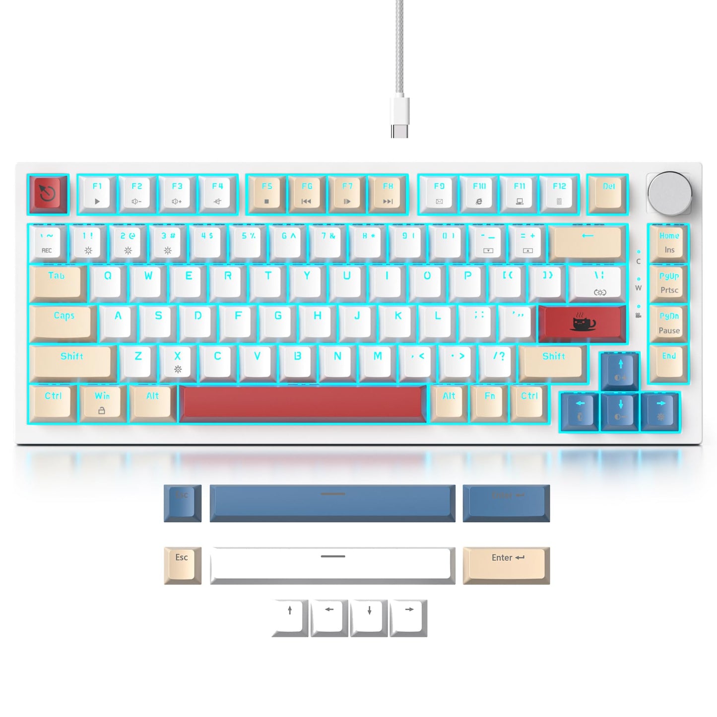 Fogruaden Wired Mechanical Keyboard 75% Percent Hot Swappable, Red Switch, TKL Mechanical Keyboard, Gasket Mount, RGB Backlit Compact Gaming Keyboard with Volume Knob(Joker)
