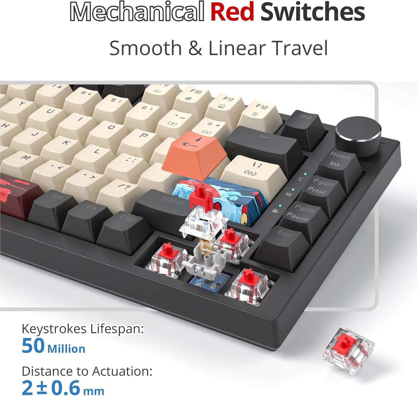Fogruaden Wired 75 Percent Gaming Keyboard, RGB Backlit 75% Percent Mechanical Keyboard, Gasket Mount TKL Mechanical Keyboard, Hot Swappable Red Switch, NKRO Compact Gaming Keyboard with Volume Knob