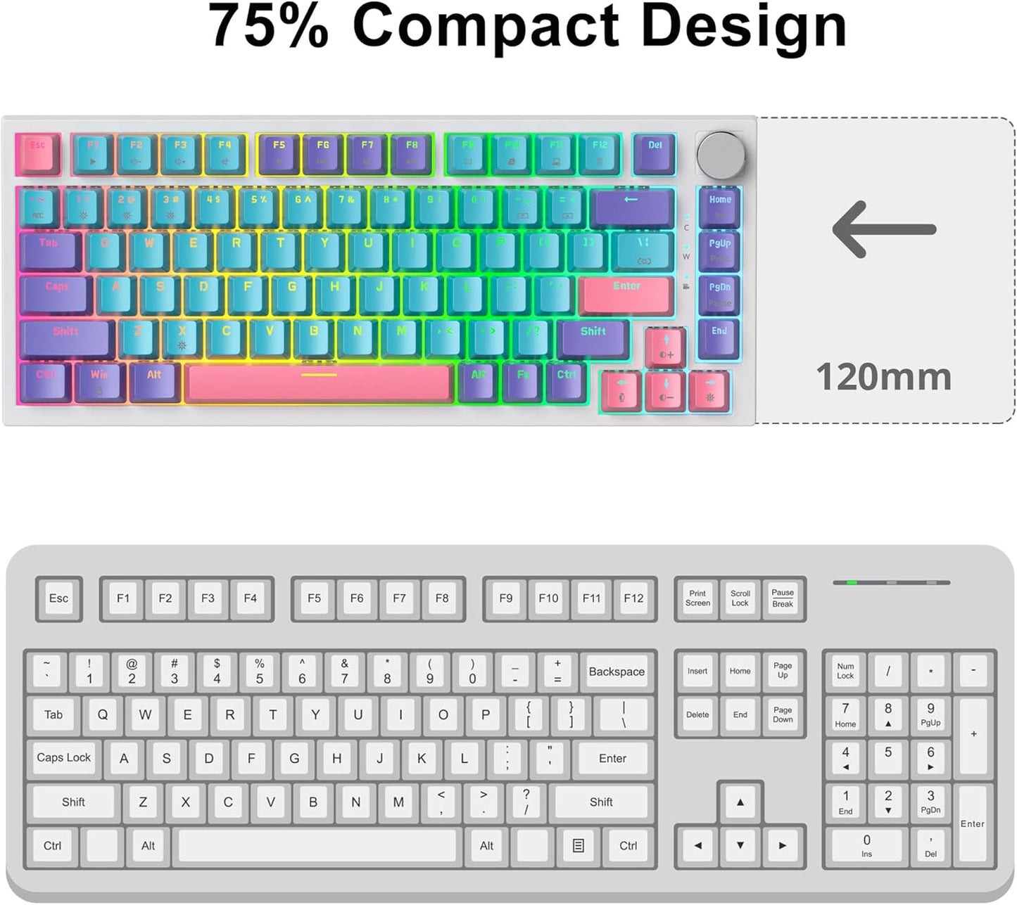 Fogruaden Wired Mechanical Keyboard 75% Percent Hot Swappable, Red Switch, TKL Mechanical Keyboard, Gasket Mount, RGB Backlit Compact Gaming Keyboard with Volume Knob(Joker)