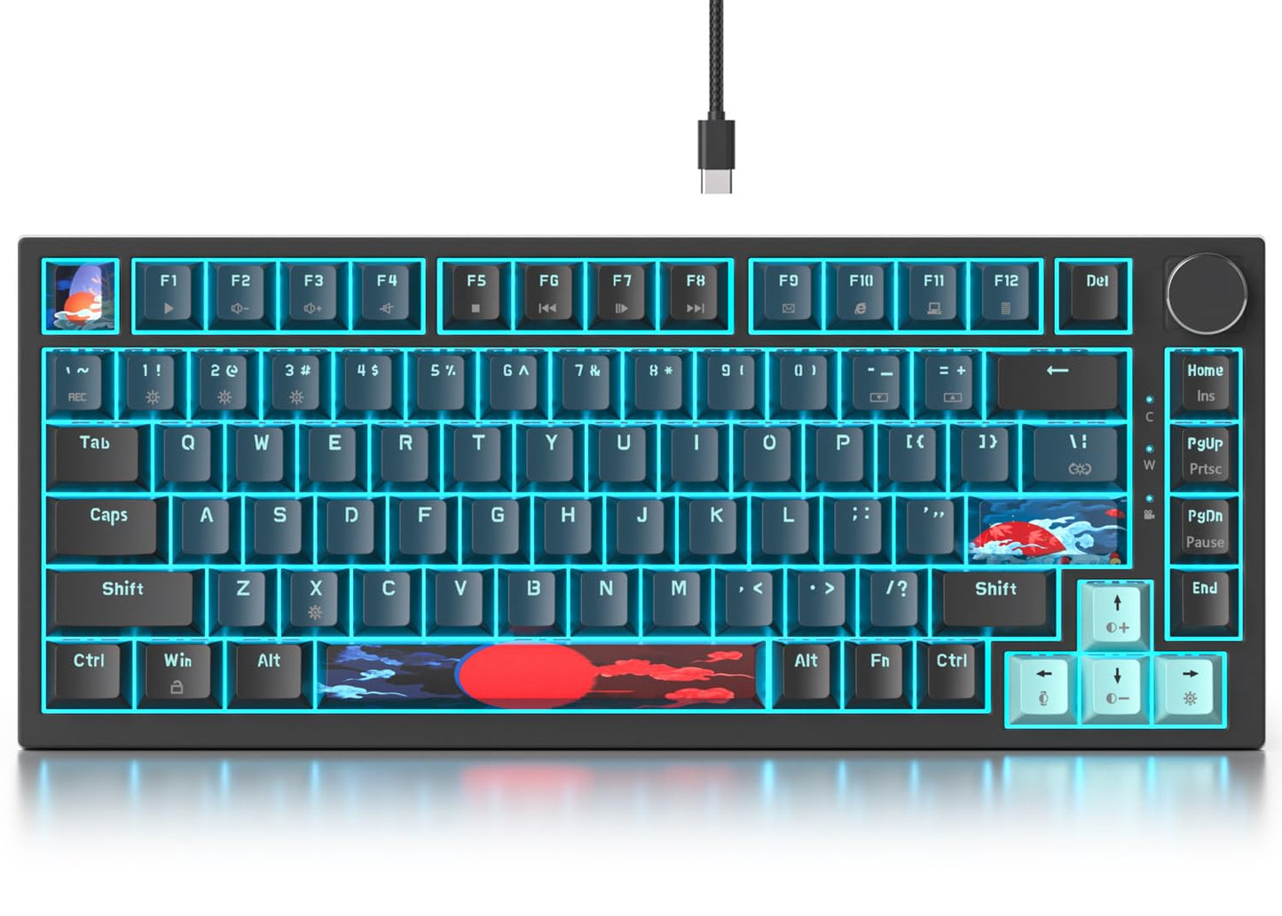 Fogruaden Wired 75% Mechanical Gaming Keyboard 75 Percent Matcha Keyboard Hot Swappable Gasket Mount, Red Switch, RGB Backlit 82 Keys TKL Mechanical Keyboard, NKRO Compact Keyboard with Knob