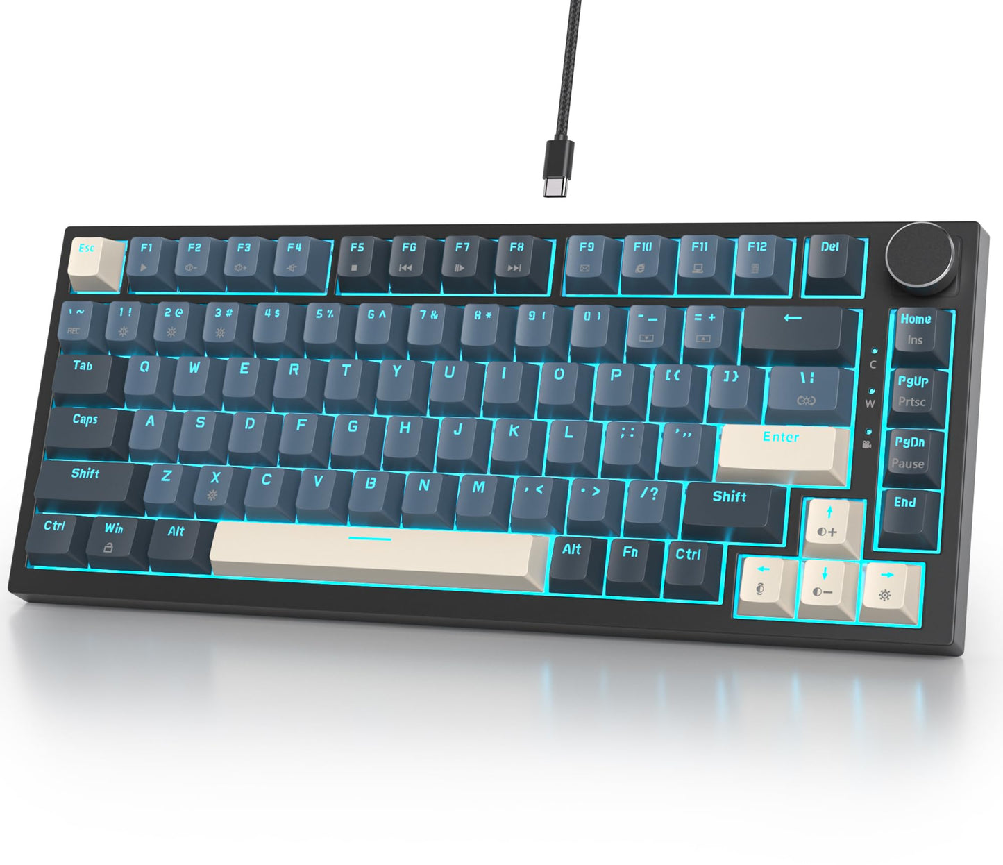 Fogruaden Wired 75% Mechanical Gaming Keyboard 75 Percent Matcha Keyboard Hot Swappable Gasket Mount, Red Switch, RGB Backlit 82 Keys TKL Mechanical Keyboard, NKRO Compact Keyboard with Knob