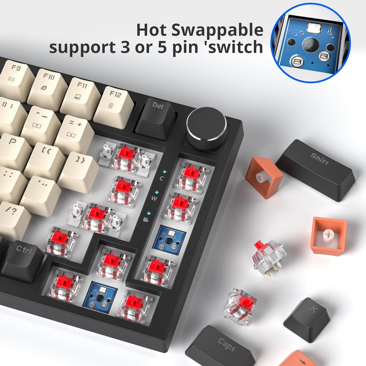 Fogruaden Wired 75 Percent Gaming Keyboard, RGB Backlit 75% Percent Mechanical Keyboard, Gasket Mount TKL Mechanical Keyboard, Hot Swappable Red Switch, NKRO Compact Gaming Keyboard with Volume Knob