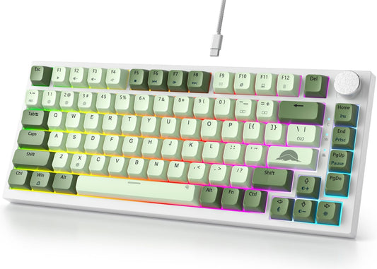 Fogruaden Wired 75% Mechanical Gaming Keyboard 75 Percent Matcha Keyboard Hot Swappable Gasket Mount, Red Switch, RGB Backlit 82 Keys TKL Mechanical Keyboard, NKRO Compact Keyboard with Knob