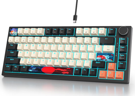 Fogruaden Wired 75 Percent Gaming Keyboard, RGB Backlit 75% Percent Mechanical Keyboard, Gasket Mount TKL Mechanical Keyboard, Hot Swappable Red Switch, NKRO Compact Gaming Keyboard with Volume Knob