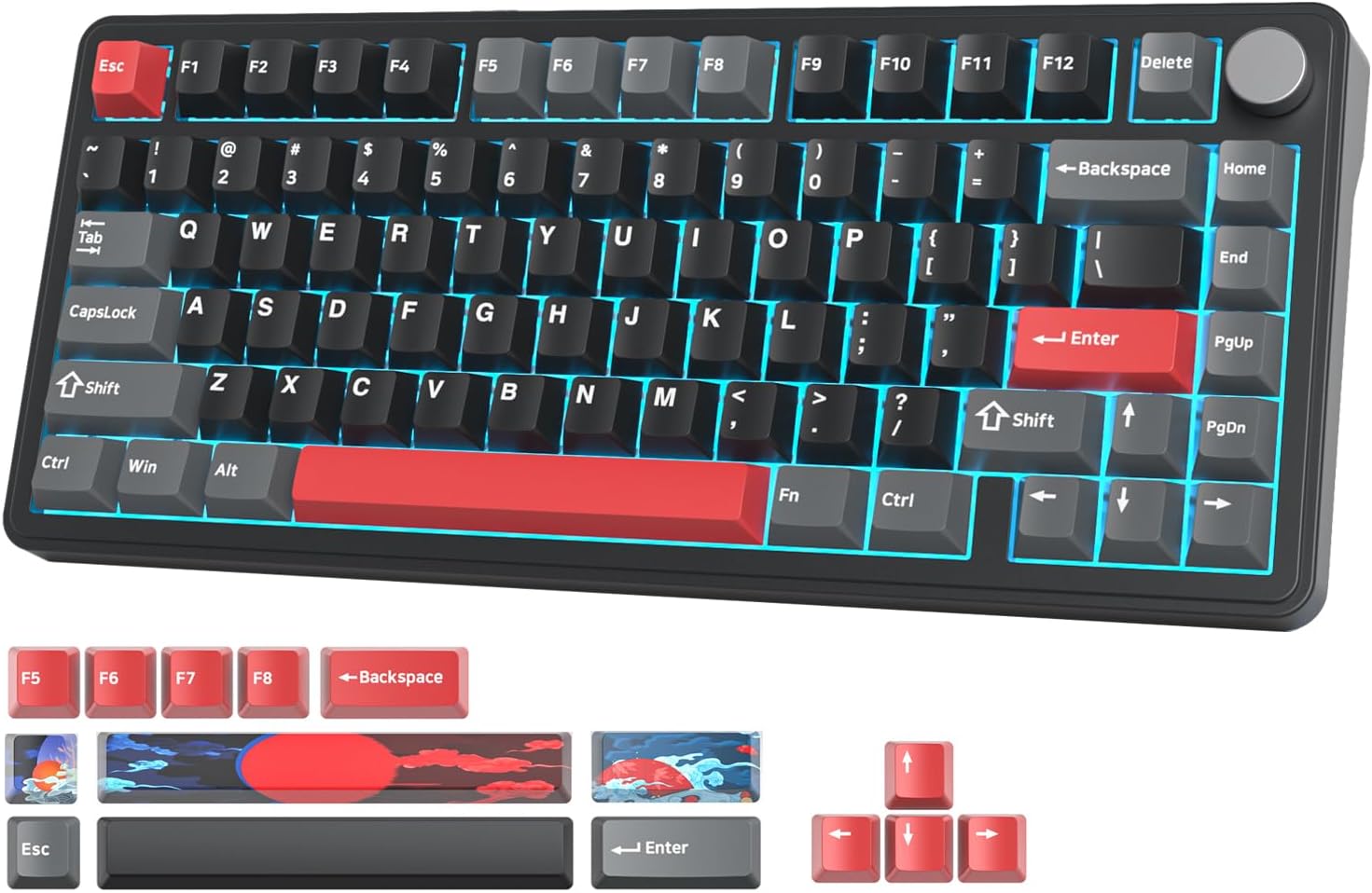 Fogruaden M75 Wireless Creamy 75% Mechanical Gaming Keyboard, Hot Swappable Custom, RGB Backlit, Gasket, Pre-lubed Linear White Switches, Bluetooth/2.4GHz/USB-C, Five-Layer Pad&Knob