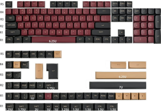 Fogruaden PBT Red Samurai Custom Keycaps, 160 Set, CSA Profile, Cherry Gateron MX Switches Mechanical Keyboard