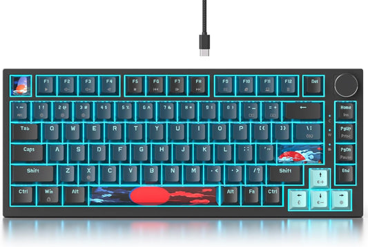 Fogruaden Wired 75% Percent Mechanical Keyboard, RGB Backlit 75 Percent Gaming Keyboard, Gasket Mount TKL Mechanical Keyboard, Hot Swappable Red Switch, NKRO Compact Keyboard with Volume Knob